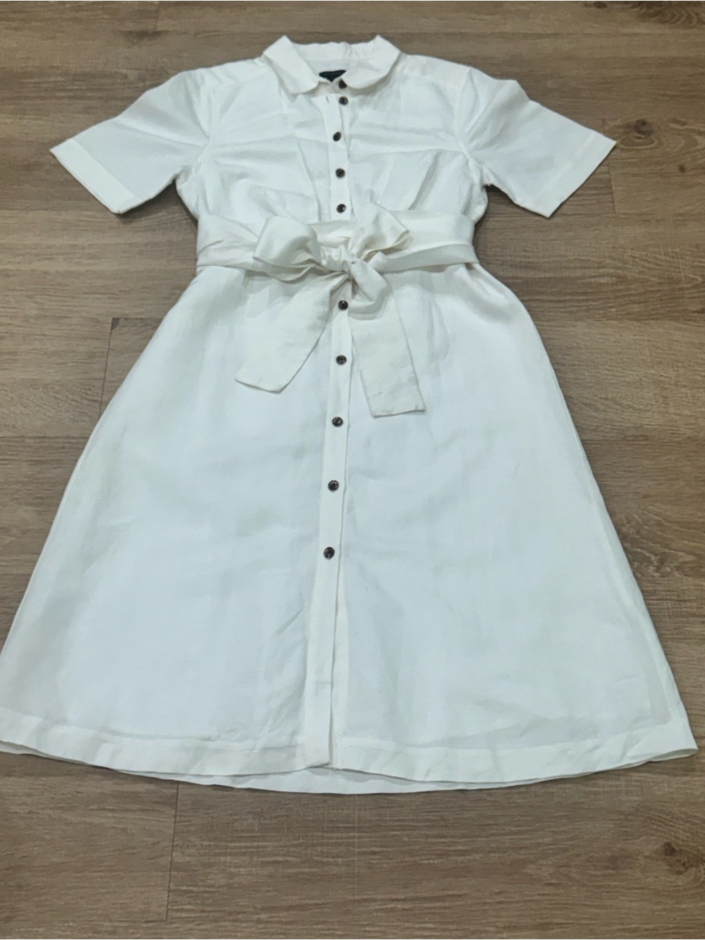 Ann Taylor White Tie-Waist Midi Shirt Dress